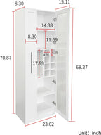 LUMISOL Kitchen Pantry Cabinet with Pull-Out Multi-ttier Storage Shelf, Kitchen Storage Cabinet with Glass Door, Pantry Organizers for Living Room Dining Room, White