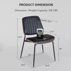 Dining Chairs Set of 6, Upholstered Mid-Century Modern Dining Room and Kitchen Chairs with Walnut Backrest,Retro Accent PU Leather Side Chairs with Metal Legs,Dark Black