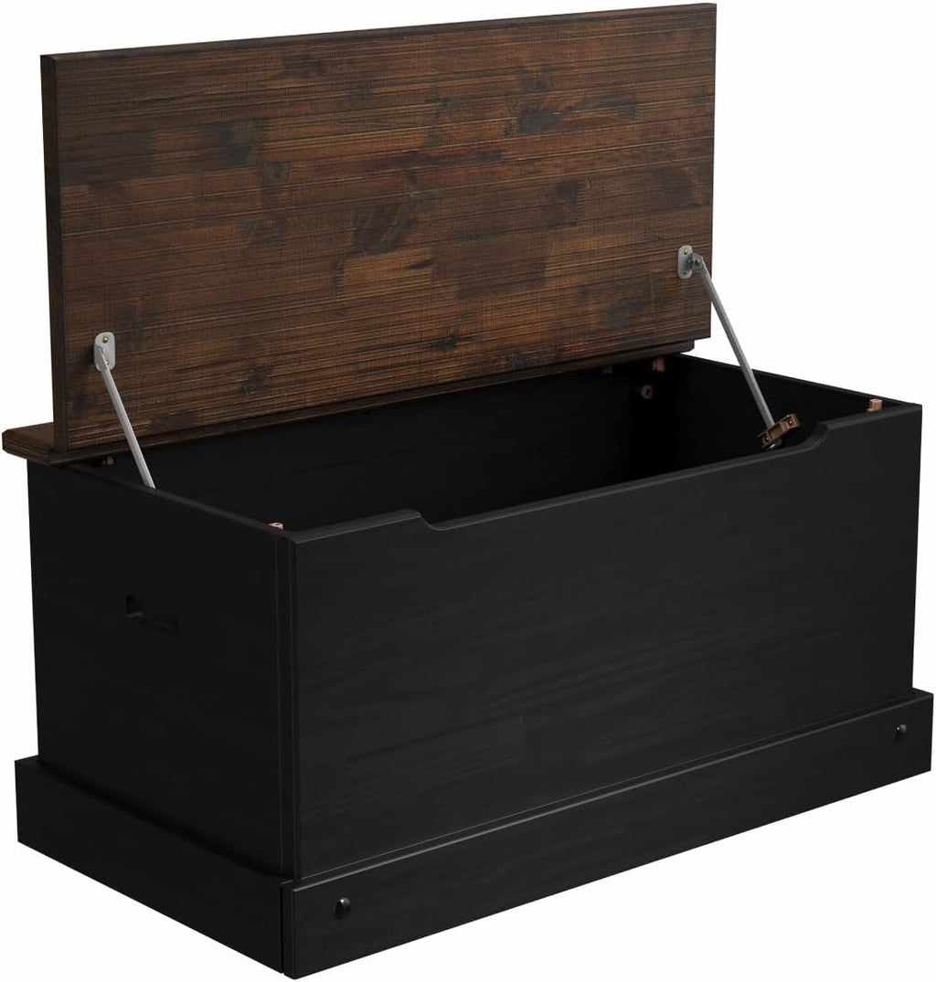 OSHOME 35.5" Solid Pine Storage Chest with Lift -Top Hinged Lid, Storage for Bedroom, Entryway and Living Room in Harvest Black Finish
