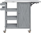 40 Sturdy Fir Wood Garden Table for Planting, Planter Bench with Foldable Top, Outdoor Storage Cabinets with Lockable Wheels for Patio Cooking, Grey