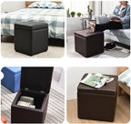 Square Ottoman Storage 12x12x14inch Small Cube Foot Rest Stool with Hinged Lid,Faux Leather Padded Seat Waterproof Toy Box for Living Room Bedroom (Pink)