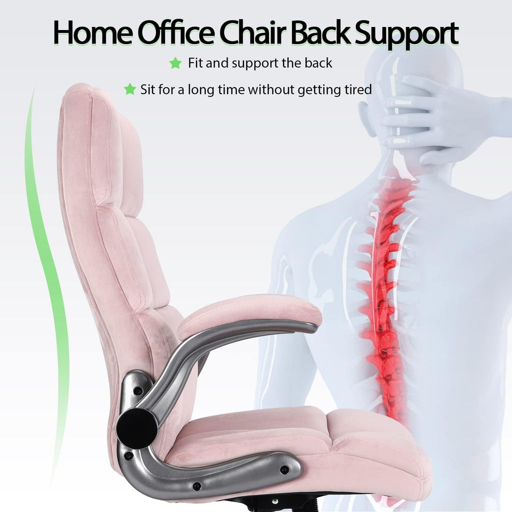 Pink Office Chair Home Office Chair Ergonomic Executive Chair Frabic Computer Desk Chair, High Back Adjustable Tilt Angle and Flip up Arms and Thick Padding for Back Support