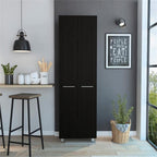Pemberly Row 79" H Engineered Wood Double Door Pantry Cabinet, Black Finish, 23.3" W x 14.5" D x 78.7" H, 5 Interior Shelves, Metal Handles, Sleek Modern Storage for Kitchen or Home Organization