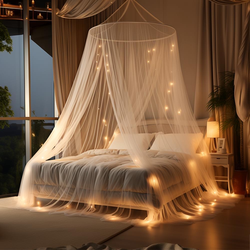 Bed Canopy Mosquito Net for Bed, White Mesh Canopy Dome Mosquito Netting Bed Tent Curtains for Girls Room Decor, Mosquitero para Cama, Pabellones para Camas De Adultos（White）