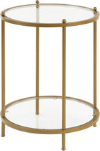 Convenience Concepts Royal Crest Glass Round End Table 18" - 2 Tier Modern, Contemporary Side Accent with Storage Shelf for Glam Living or Family Room, Bronze Gold