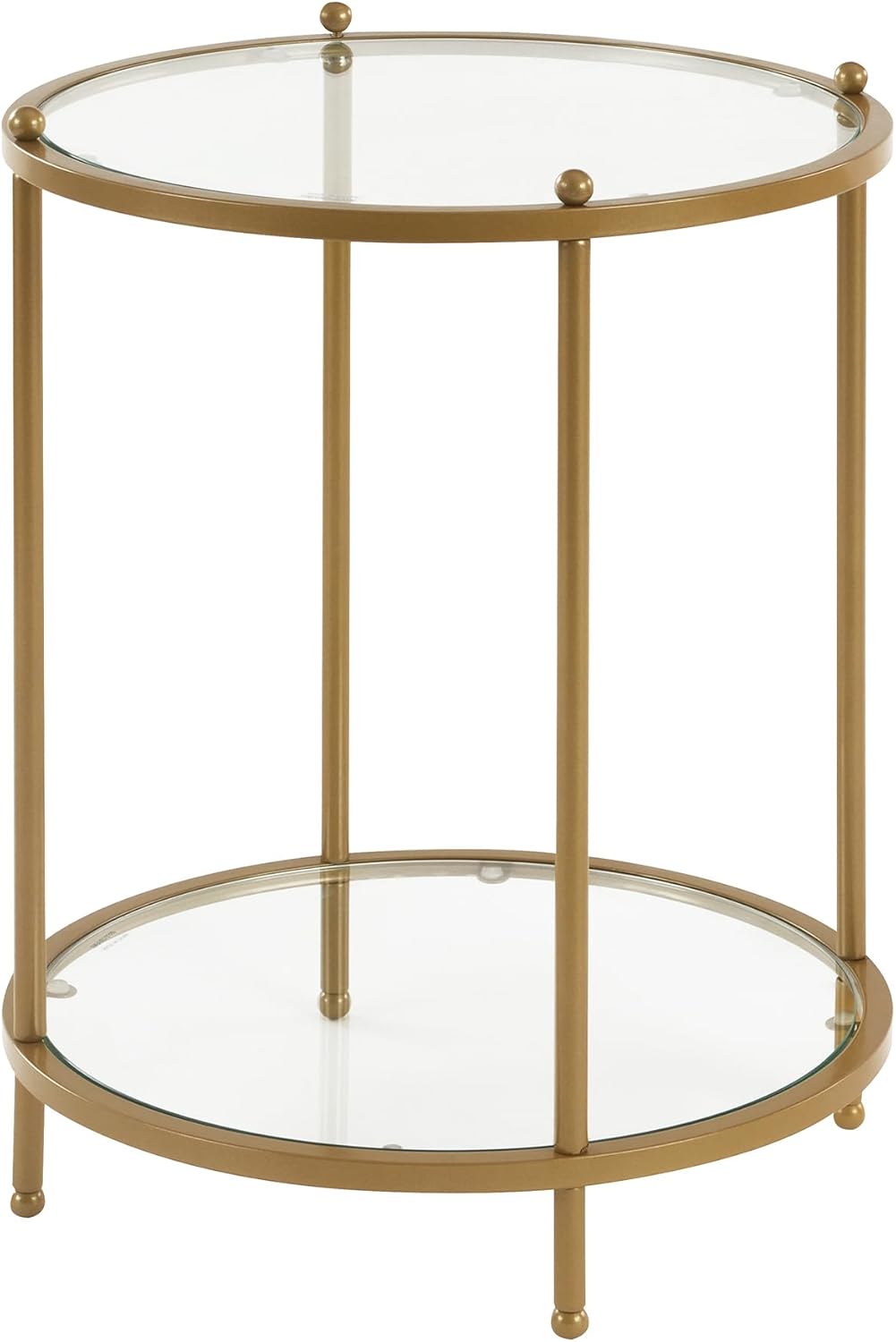 Convenience Concepts Royal Crest Glass Round End Table 18" - 2 Tier Modern, Contemporary Side Accent with Storage Shelf for Glam Living or Family Room, Bronze Gold