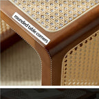 Square Rattan Side Table Modern Small Wooden Coffee Table Wood and Hand-Woven Rattan End Table Nightstand for Living Room Long Lasting