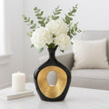 Ceramic Vase - Decorative Flower Holder for Table Decor and Centerpieces, Living Room, Office, or Entry Console, Modern Home Decor, Hollow Centerpiece Sculpture – 13", Black and Gold Finish