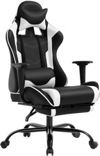 BestOffice | Ergonomic Gaming Chair | White | Reclining Computer Chair with Lumbar Support, Headrest Pillow, Adjustable Footrests | 360 Swivel with Heavy Duty Wheels | for Home & Office
