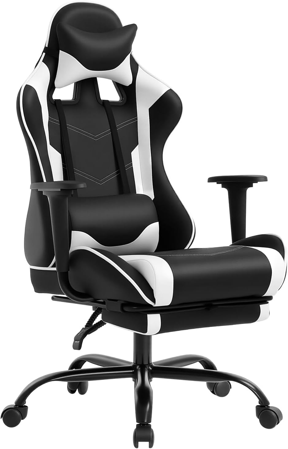 BestOffice | Ergonomic Gaming Chair | White | Reclining Computer Chair with Lumbar Support, Headrest Pillow, Adjustable Footrests | 360 Swivel with Heavy Duty Wheels | for Home & Office