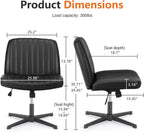Sweetcrispy Criss Cross Chair Legged, PU Leather Armless Office Swivel Desk Chairs No Wheels, Vanity Height Adjustable Wide Seat Faux Leather Computer Task Chair for Home Bedroom, PU-Black
