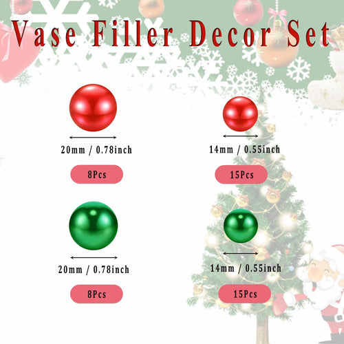 10066Pcs Christmas Vase Filler Decor Set Red Green Beads Santa Hat Christmas Trees Gift Boxes Vase Filler for Home Party Decoration