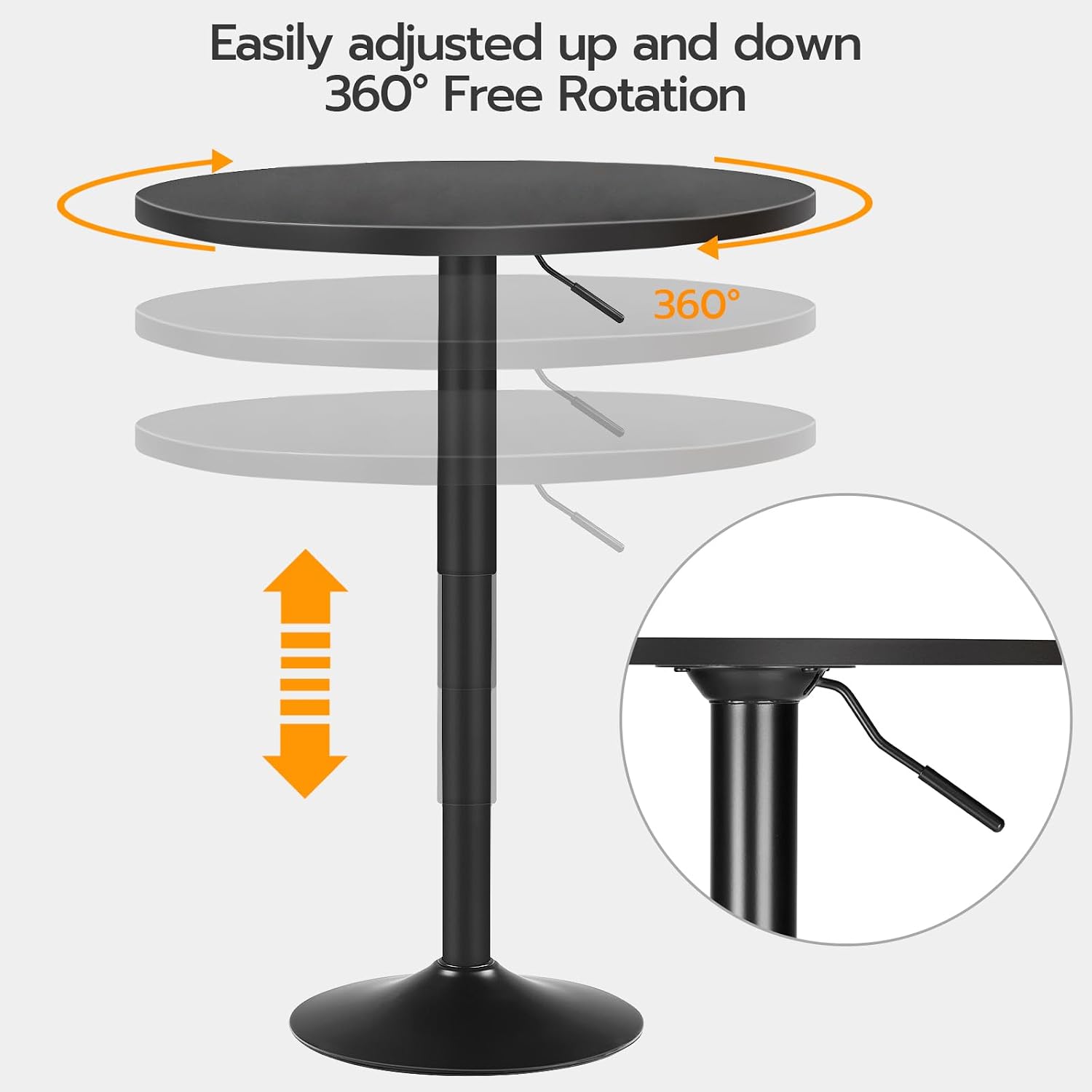 HOOBRO 2 Pcs Bar Table, Height-Adjustable Round Pub Table 27-35.4 Inches with Sturdy Base, Modern Style Bar Table Easy Assembly with Metal Base for Pub, Party and Small Places, Black BK58BTP201G1N1
