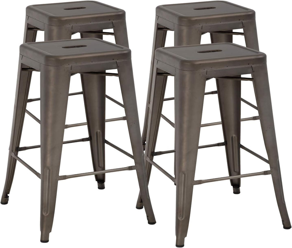 FDW 24 Inch Metal Stools Bar Stools Set Height Stackable Barstools Indoor Outdoor Dining Backless Kitchen Bar Stools Set of 4 (Brown)