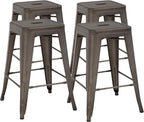FDW 24 Inch Metal Stools Bar Stools Set Height Stackable Barstools Indoor Outdoor Dining Backless Kitchen Bar Stools Set of 4 (Brown)