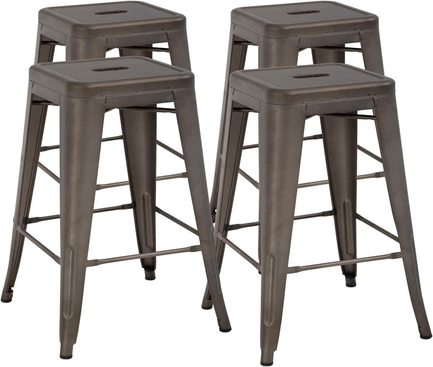 FDW 24 Inch Metal Stools Bar Stools Set Height Stackable Barstools Indoor Outdoor Dining Backless Kitchen Bar Stools Set of 4 (Brown)