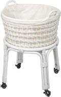 KOUBOO Rolling Wicker Laundry Basket, Handwoven Wicker Hamper with Removable Cotton Liner, Stand, & Locking Caster Wheels (White)