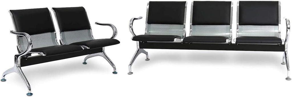 Peach Tree Reception Chairs Waiting Room Chair with Black Leather, Lobby Chairs for Reception Room, Office, Airport Reception Bench (5 Seat, Black)