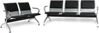 Peach Tree Reception Chairs Waiting Room Chair with Black Leather, Lobby Chairs for Reception Room, Office, Airport Reception Bench (5 Seat, Black)