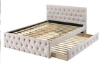 Contemporary Full Size Bed w, Trundle Slats Light Brown Burlap Upholstered Tufted Headboard Footboard Youth Bedroom Furniture Wooden Slats 1pc Bed