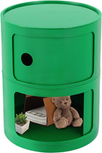2 Tier Circular Nightstand, Circular Side Table with Storage, Round Cabinet End Table, Sliding Door Design, 88Lbs Load Capacity, Bedroom Living Room Organizer, Modern Green ABS Material, 12.5x15.7 in