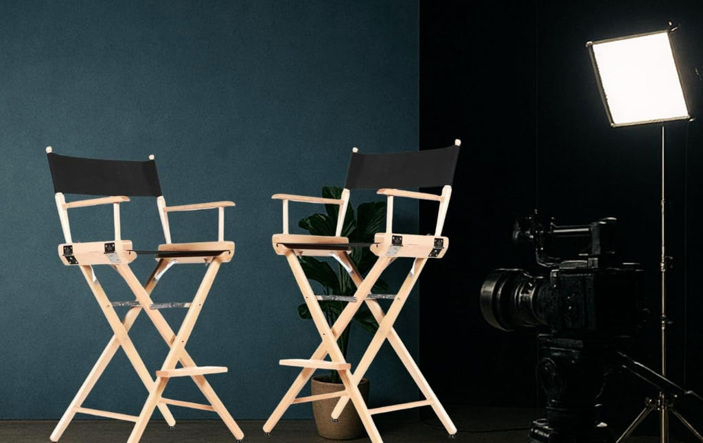 Filmcraft Professional Grade Studio Director's Chairs (30" Bar Height, Natural Finish, Black Nylon Canvas)
