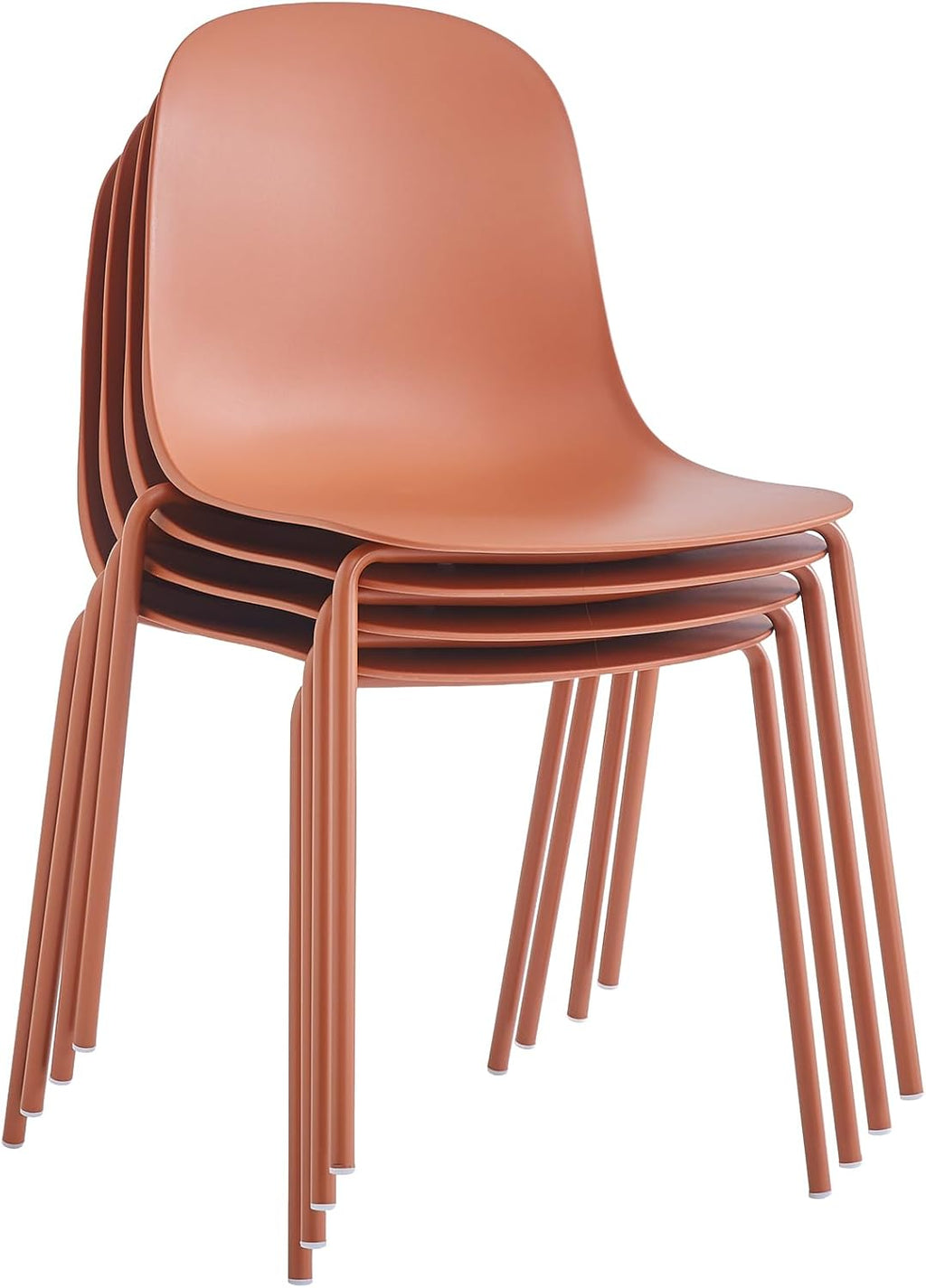 Dining Chairs Set of 4, Plastic Stackable Kitchen Chairs, Modern Indoor/Outdoor Chair with Metal Legs for Dining Room, Kitechen, Cafes, Restaurants (Terracotta)