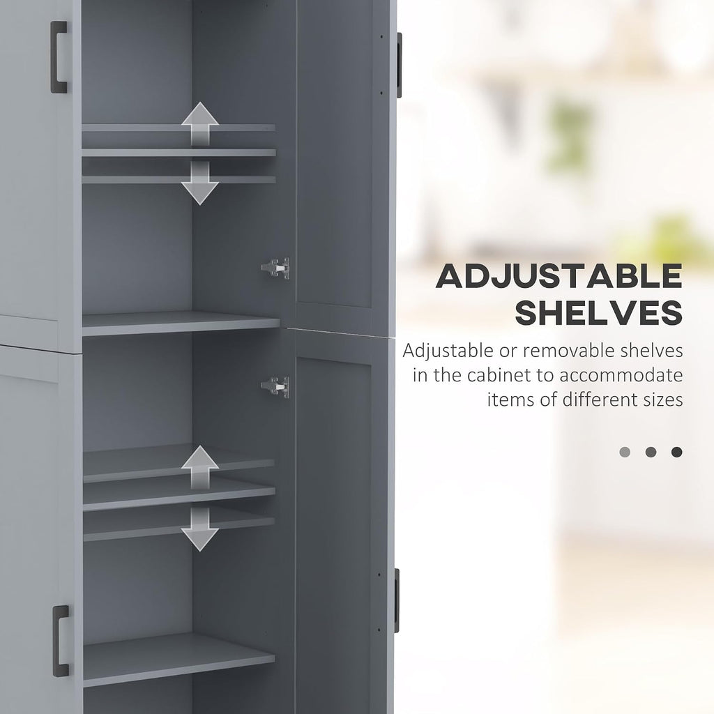 72" Freestanding Kitchen Pantry, 4-Door Storage Cabinet Organizer with Adjustable Shelves, Kitchen Cabinet with Doors and Shelves, Gray