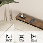 Aduanbang 5.9" Console Table with Outlet – Narrow Sofa Table, Behind Couch Table for Living Room & Hallway, 5.9" x 39.4" x 30", Metal Frame, Rustic Brown