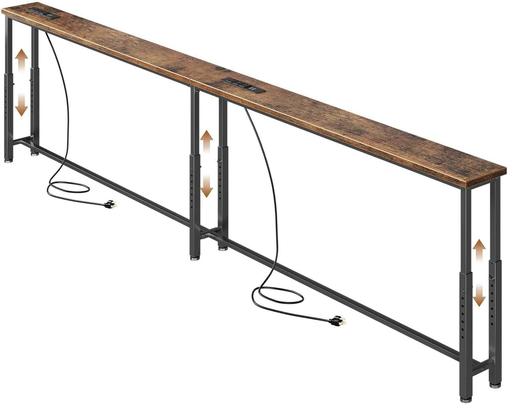 78.7’’ Narrow Console Table with 26"–34" Height Adjustable, Behind Couch Table Skinny with 2 Power Outlets and USB Ports, Long Sofa Tables for Living Room and Small Spaces, Rustic Brown