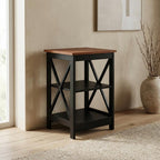 Furnifact Cherry/Black End Table with Shelves, Transitional Coastal Style, Durable Wood, Modern Design, Versatile Living Room or Bedroom Accent