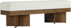 LITTLE TREE 55" Entryway Bench with Faux Lamb Wool, Upholstered Bench with X-Legs, for Living Room, Bedroom, or Foyer (White & Light Walnut)