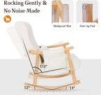 NOBLEMOOD Upholstered Rocking Chair with Ottoman, Modern Indoor Nursery Glider Rocker Chair, Solid Wood High Back Armchair with Fabric Padded Seat for Living Room Bedroom