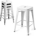 MoNiBloom Metal Bar Stools Indoor, 24 Inch Industrial Backless Stackable Counter Stools w/Square Seat Patio Furniture for Outdoor, White, Set of 4