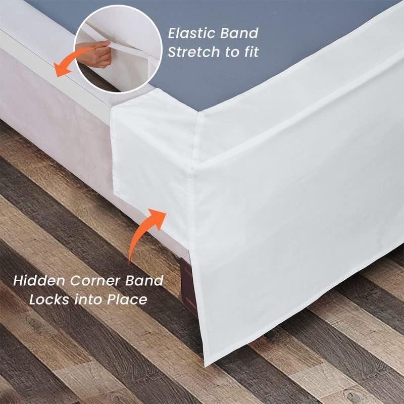 Magic Bed Skirt Queen 16 Inch Drop Bed Skirt 100% Cotton Blend No Mattress Lifter Wrap Around Skirt with Pleated Split Corners - White