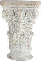Small Side Table for Living Room, Farmhouse Rustic French Country MGO Pedestal Stand Ornate with Scrollwork Design and Gold Accents, Square Distressed Display Stand White 16x16x24.5