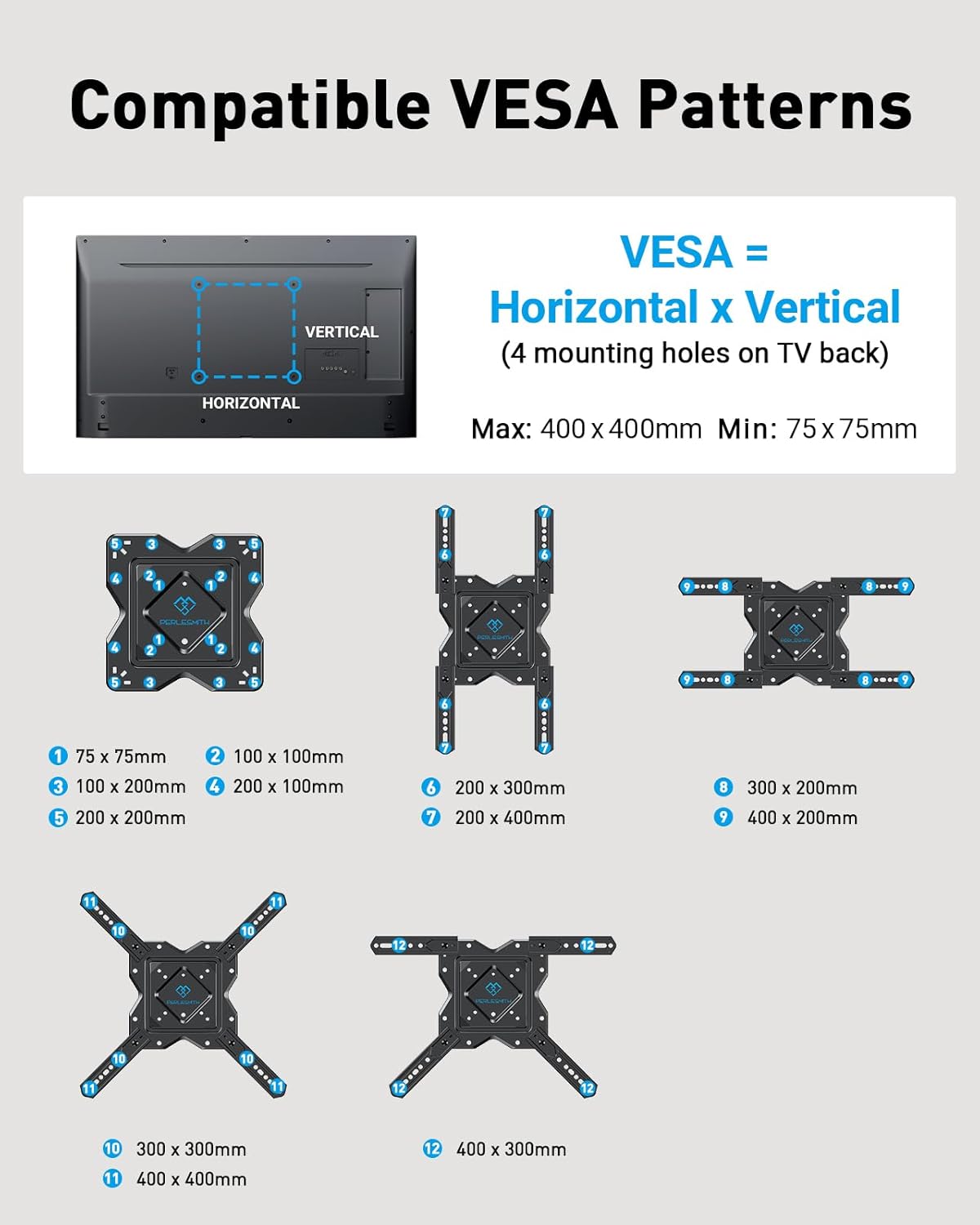 PERLESMITH Full Motion TV Wall Mount for 27-60 Inch Flat & Curved TVs, Single Stud TV Mount with Articulating Swivel Tilt - Wall Mount TV Bracket VESA 400x400mm up to 77 lbs, Perfect Center Design