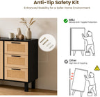 GREEN PARTY 47" Black Rattan Sideboard Buffet Cabinet, Coffee Bar Cabinet with Storage, 3 Drawers and 2 Doors, Modern Kitchen Storage Cabinet for Dining Room, Entryway