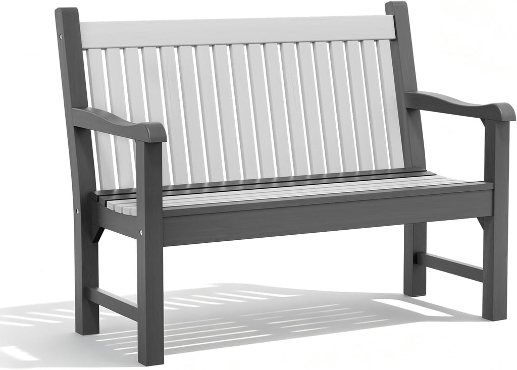 Psilvam Garden Bench, 2-Person Poly Lumber Patio Bench, All-Weather Outdoor Bench that Never Rot and Fade, Memorial Bench, Suit for Garden, Porch and Park (Dark Grey)