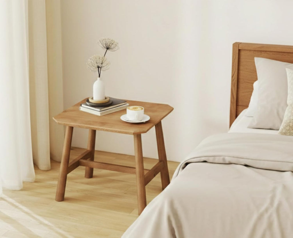 CIMOTA Solid Wood Side Table Modern Small Square End Table for Living Room Farmhouse Narrow Nightstand for Small Spaces/Bedroom/Office, Natural Finish