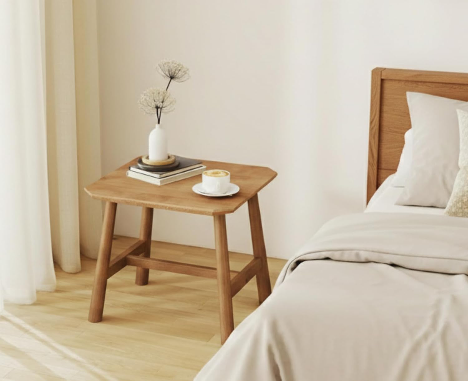 CIMOTA Solid Wood Side Table Modern Small Square End Table for Living Room Farmhouse Narrow Nightstand for Small Spaces/Bedroom/Office, Natural Finish