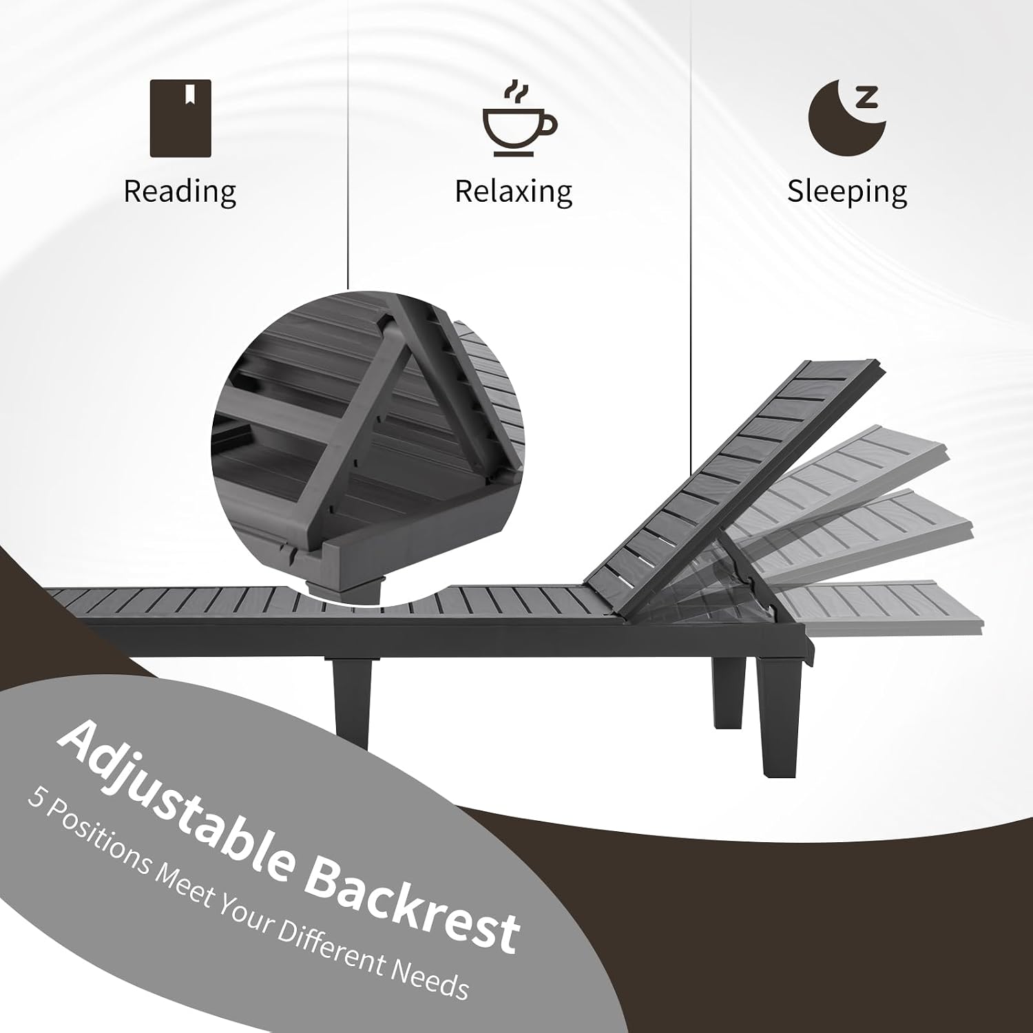Giantex Lounge Chair, Outdoor Sun Tanning Chair with 5-Position Adjustable Backrest, Lightweight Design, Weather-Proof and Rust-Resistant, Pool Lounger for Patio, Beach, Balcony, Poolside (2, Gray)