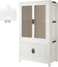 Portable Plastic Wardrobe Closet, Foldable Storage Bins for Clothes, Storage Organizers with Lid and Doors, Stackable Closet Wardrobe with 10 Hangers, White