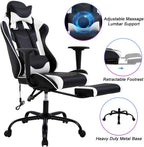 PC Gaming Chair Ergonomic Racing Office Chair Video Game Chair, Massage Function Lumbar Support with Arms Footrest & Headrest Nice Chic Desk Chair, Adjustable Home Office Chair - White