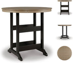 Signature Design by Ashley Fairen Trail Outdoor Bar Table, Durable Weather Resistant HDPE, with Umbrella Hole for Patio Dining, Black and Driftwood, 46 Inch Round