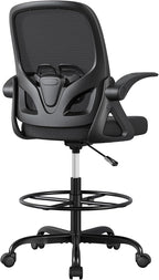 ORRSAKER Drafting Chair, Tall Office Chair with Flip-up Arms, Mesh Ergonomic Computer Standing Desk Chair with Adjustable Height Foot Ring and Lumbar Support, 300 LBS Capacity, Black