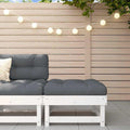Outdoor Garden Footstool with Cushion, 24 x 24 Inch Square Pine Wood Patio Ottoman, Rustic Weather-Resistant Ottoman for Backyard, Deck, and Balcony, White