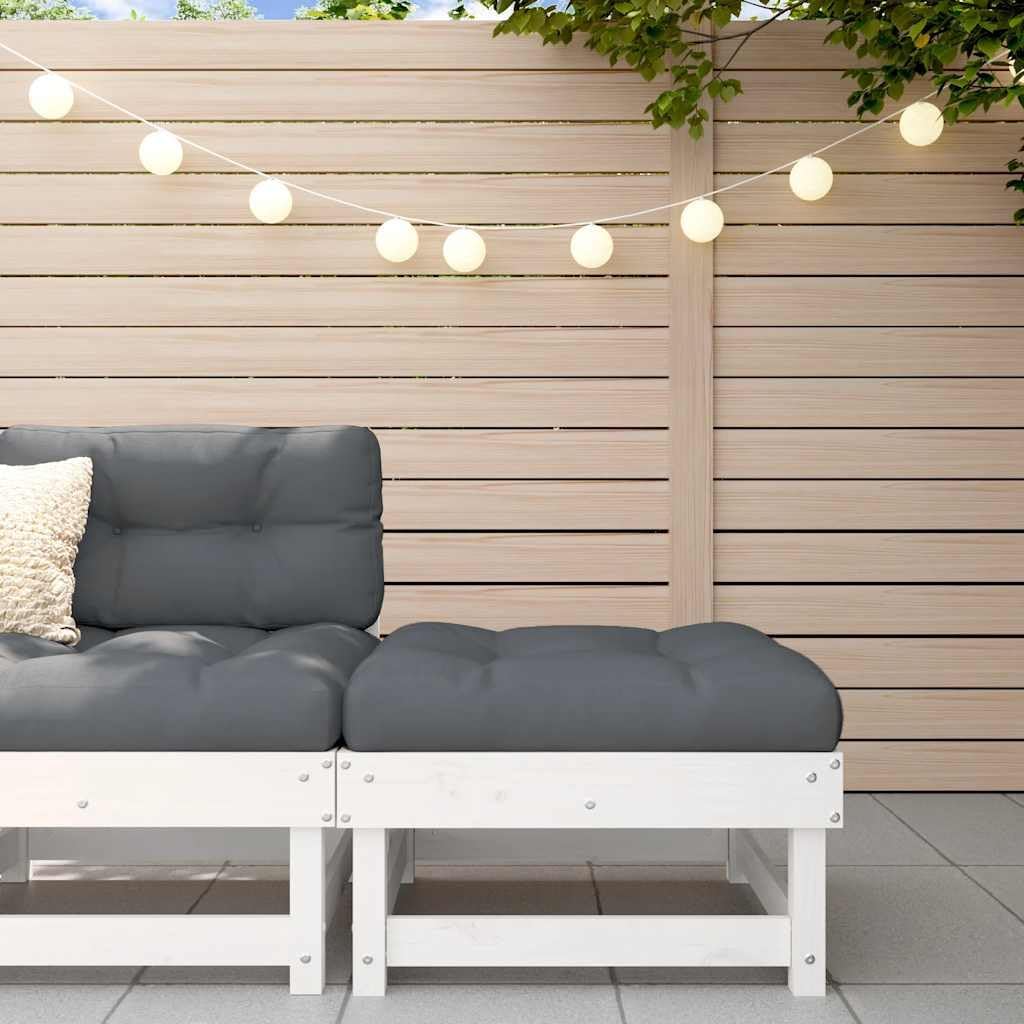 Outdoor Garden Footstool with Cushion, 24 x 24 Inch Square Pine Wood Patio Ottoman, Rustic Weather-Resistant Ottoman for Backyard, Deck, and Balcony, White
