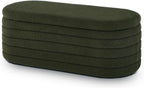 Modern Oval Storage Ottoman Bench, Upholstered Boucle Teddy Fabric End of Bed Bench with Storage, End of Bed Stool with Safety Hinge for Bedroom, Living Room, Entryway, White (Dark Green)