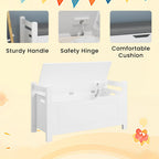White Toy Storage Bench with Cushion Seat & Bookshelf, Multi-Functional Kids Toy Box Organizer, Flip-Top Lid & Safety Hinge, Large Storage Cabinet for Playroom, Nursery